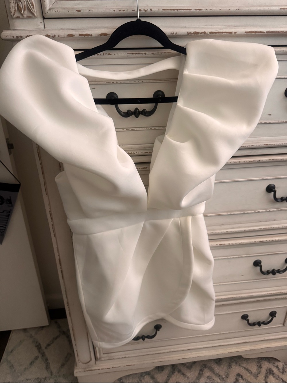 White Structured Ruffled Mini Dress